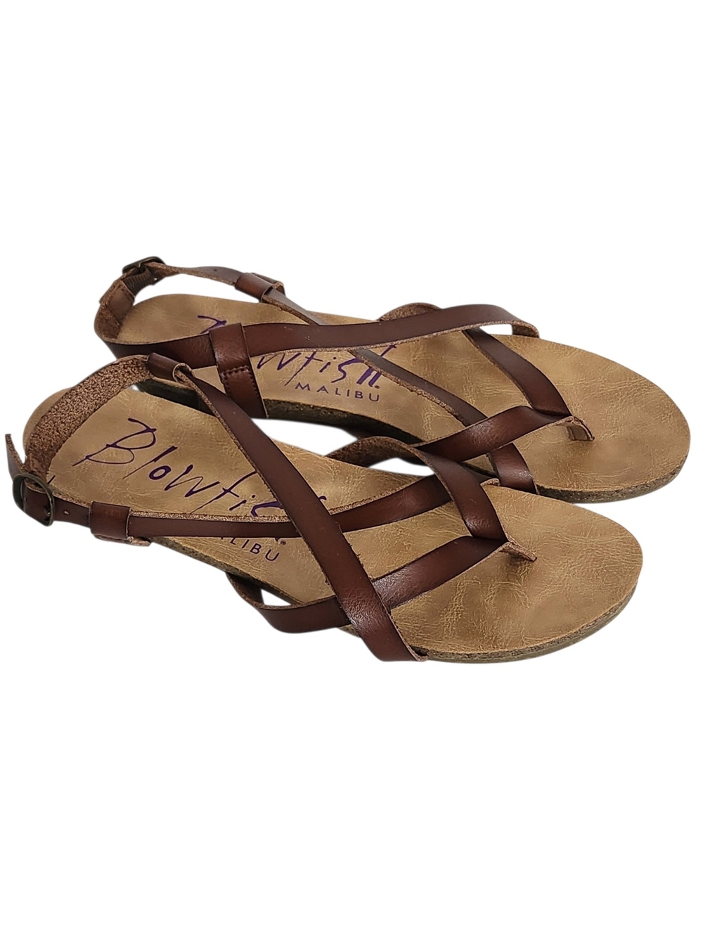Blowfish Brown Leather Strappy Flat Sandals Size 8.5